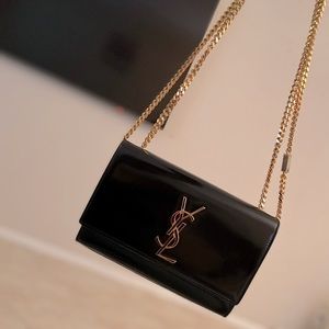YSL Black and Gold Patent leather purse